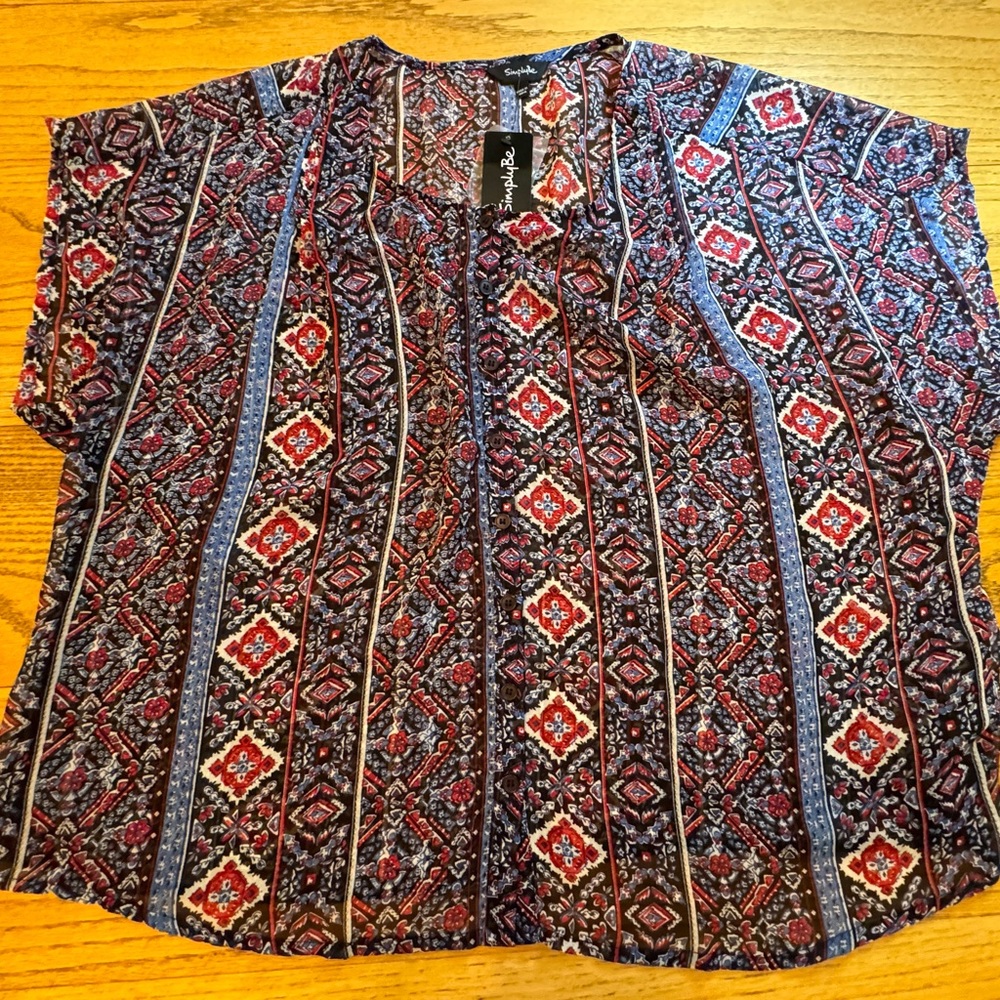 NWT Simple Be Womens Plus Size 20 Sheer‎ Floral Blouse Flowy Sleeve